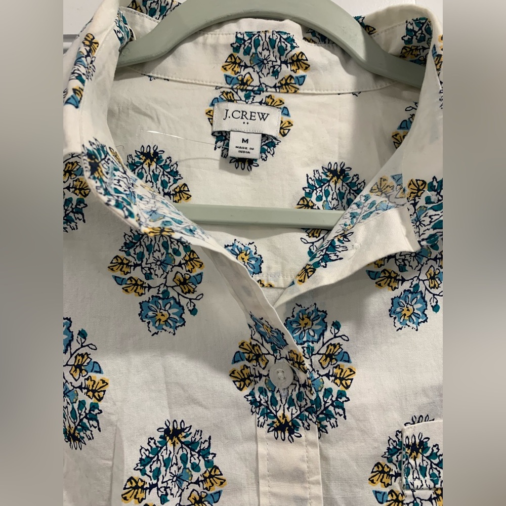 NWOT JCREW Floral print yellow and blue flowers button down shirt size Medium - Picture 4 of 6